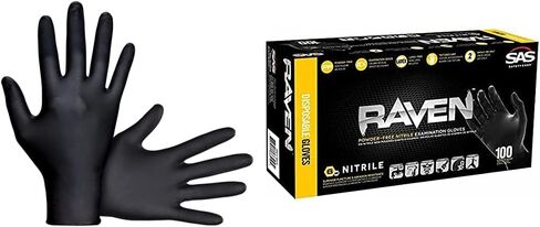 Raven SAS66518 SAS Safety Powder Free Examination Black Nitrile Gloves - 7 Mil Large in Saudi Arabia