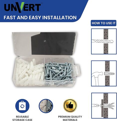 مجموعة مرساة بلاستيكية للجدران الجافة، تتضمن 100 × مرساة بلاستيكية (1 بوصة)، 100 × براغي فيليب (10 × 1-1/4 بوصة)، و1 × لقمة ثقب البناء (1/4 بوصة × 4 بوصة)، مرساة مضلعة عالية الجودة ، 10-12 براغي زنك in Kuwait