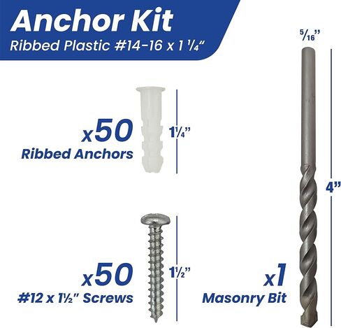 مجموعة مرساة بلاستيكية للجدران الجافة، تتضمن 100 × مرساة بلاستيكية (1 بوصة)، 100 × براغي فيليب (10 × 1-1/4 بوصة)، و1 × لقمة ثقب البناء (1/4 بوصة × 4 بوصة)، مرساة مضلعة عالية الجودة ، 10-12 براغي زنك in Kuwait