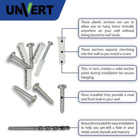 مجموعة مرساة بلاستيكية للجدران الجافة، تتضمن 100 × مرساة بلاستيكية (1 بوصة)، 100 × براغي فيليب (10 × 1-1/4 بوصة)، و1 × لقمة ثقب البناء (1/4 بوصة × 4 بوصة)، مرساة مضلعة عالية الجودة ، 10-12 براغي زنك in Kuwait