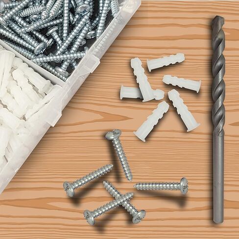 مجموعة مرساة بلاستيكية للجدران الجافة، تتضمن 100 × مرساة بلاستيكية (1 بوصة)، 100 × براغي فيليب (10 × 1-1/4 بوصة)، و1 × لقمة ثقب البناء (1/4 بوصة × 4 بوصة)، مرساة مضلعة عالية الجودة ، 10-12 براغي زنك in Kuwait