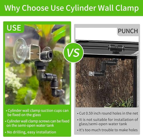 مرطب الزواحف RUNWUSHENG، فوهتان، مع مشبك حائط أسطواني بدون حفر، مرطب لحوض السمك، فوهة رش قابلة للتعديل 360 درجة، طقم رش لنباتات الغابات المطيرة البرمائية in Kuwait