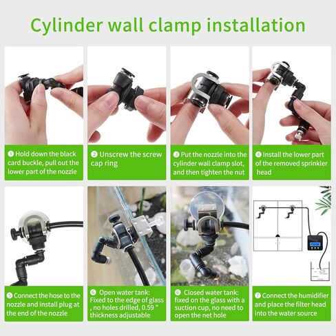 مرطب الزواحف RUNWUSHENG، فوهتان، مع مشبك حائط أسطواني بدون حفر، مرطب لحوض السمك، فوهة رش قابلة للتعديل 360 درجة، طقم رش لنباتات الغابات المطيرة البرمائية in Kuwait