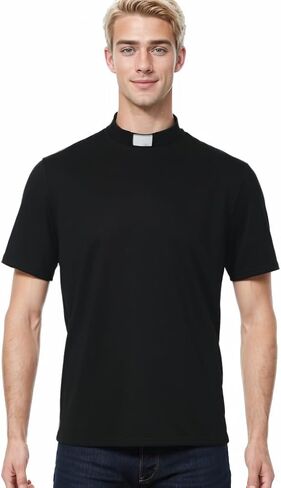 Men's T-Short Sleeves Tab Collar Clergy Minister Priest Outfit Priest Costume Shirt Tops in Saudi Arabia