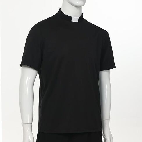 Men's T-Short Sleeves Tab Collar Clergy Minister Priest Outfit Priest Costume Shirt Tops in Saudi Arabia