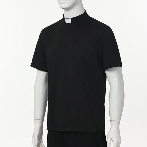 Men's T-Short Sleeves Tab Collar Clergy Minister Priest Outfit Priest Costume Shirt Tops in Saudi Arabia