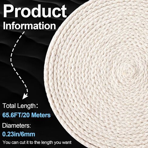 HINZIC 65 Ft Oil Lamp Wicks 1/4" Oil Lamp Wicks Round Braided Cotton Replacement Wick for Candle Lamp, Oil Lamp Wicks Only in Saudi Arabia