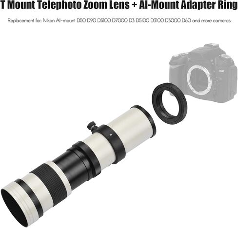 Andoer Camera MF Super Telephoto Zoom Lens F/8.3-16 420-800mm T2 Mount with AI-Mount Adapter Ring Universal 1/4 Thread Replacement for Nikon AI-Mount D50 D90 D5100 D7000 D3 D5100 D3100 D3000 D60 in Saudi Arabia
