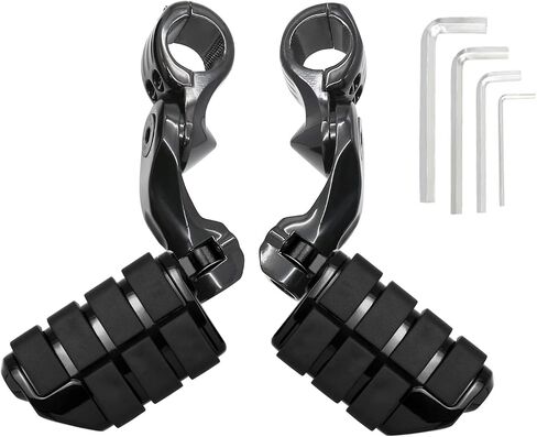 Long Angled Motorcycle Highway Pegs Footpegs Foot Rest Mount Clamp Kit Fit for Harley Models with 1.25 inch Engine Guard 1 1/4 inch Highway Bar (Black) in Saudi Arabia