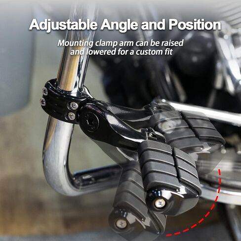 Long Angled Motorcycle Highway Pegs Footpegs Foot Rest Mount Clamp Kit Fit for Harley Models with 1.25 inch Engine Guard 1 1/4 inch Highway Bar (Black) in Saudi Arabia
