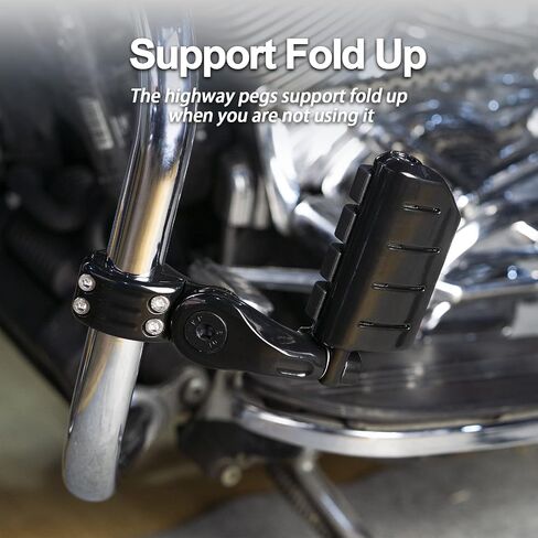 Long Angled Motorcycle Highway Pegs Footpegs Foot Rest Mount Clamp Kit Fit for Harley Models with 1.25 inch Engine Guard 1 1/4 inch Highway Bar (Black) in Saudi Arabia