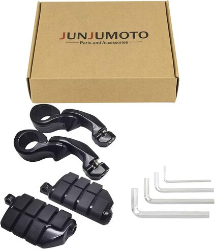 Long Angled Motorcycle Highway Pegs Footpegs Foot Rest Mount Clamp Kit Fit for Harley Models with 1.25 inch Engine Guard 1 1/4 inch Highway Bar (Black) in Saudi Arabia