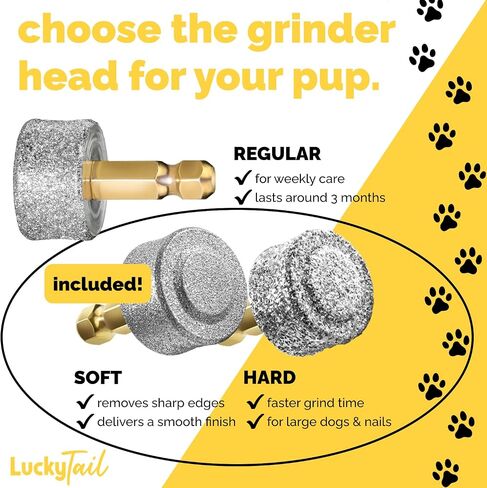 LuckyTail - مطحنة أظافر الكلاب - رؤوس بديلة صلبة وناعمة - الكلاب الصغيرة والكبيرة - جودة ممتازة - مثقاب برأس ماسي - أدوات تشذيب أظافر الكلاب الاحترافية - مجموعة أدوات العناية - عبوتان in Saudi Arabia