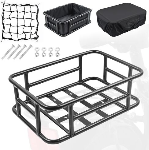 سلة دراجة ذات رف خلفي من DTNESS مقاس 18.1 × 12.6 × 5.9 بوصة، سلة دراجة ذات سعة كبيرة مع شبكة شحن وبطانة وغطاء واقي، سلة شحن خلفية شديدة التحمل لرحلة الدراجة، وحمل الحيوانات الأليفة in Kuwait