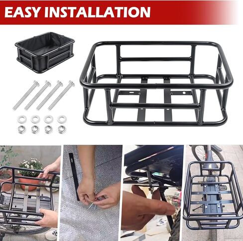 سلة دراجة ذات رف خلفي من DTNESS مقاس 18.1 × 12.6 × 5.9 بوصة، سلة دراجة ذات سعة كبيرة مع شبكة شحن وبطانة وغطاء واقي، سلة شحن خلفية شديدة التحمل لرحلة الدراجة، وحمل الحيوانات الأليفة in Kuwait