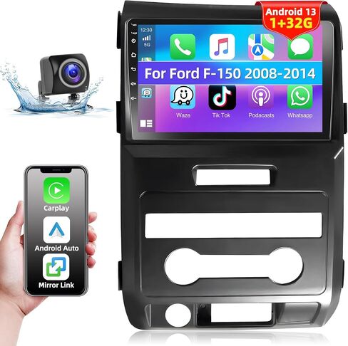 راديو ستيريو للسيارة Podofo لسيارة Ford F-150 F150 2008-2014 مع Apple CarPlay اللاسلكي وAndroid Auto شاشة لمس 9 بوصة صوت بلوتوث مع نظام تحديد المواقع العالمي (GPS) ومرآة وصلة WiFi RDS Hi-Fi HD كاميرا احتياطية in Saudi Arabia