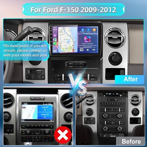 راديو ستيريو للسيارة Podofo لسيارة Ford F-150 F150 2008-2014 مع Apple CarPlay اللاسلكي وAndroid Auto شاشة لمس 9 بوصة صوت بلوتوث مع نظام تحديد المواقع العالمي (GPS) ومرآة وصلة WiFi RDS Hi-Fi HD كاميرا احتياطية in Saudi Arabia