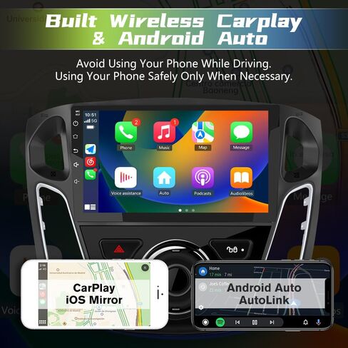 EagleNav راديو السيارة ستيريو 2G+64G Android 12 لسيارة Ford Focus 2012-2017 مع شاشة لمس 9 بوصة صوت ستيريو للسيارة مع Carplay/Android Auto SWC GPS WiFi Bluetooth FM مع كاميرا خلفية للمساعدة في ركن السيارة in Kuwait