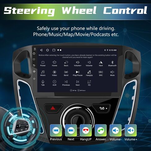 EagleNav راديو السيارة ستيريو 2G+64G Android 12 لسيارة Ford Focus 2012-2017 مع شاشة لمس 9 بوصة صوت ستيريو للسيارة مع Carplay/Android Auto SWC GPS WiFi Bluetooth FM مع كاميرا خلفية للمساعدة في ركن السيارة in Kuwait