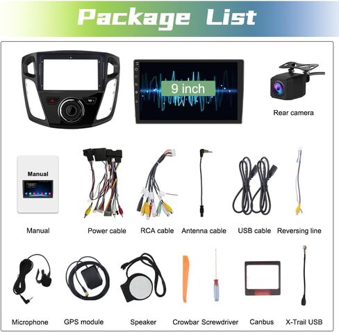 EagleNav راديو السيارة ستيريو 2G+64G Android 12 لسيارة Ford Focus 2012-2017 مع شاشة لمس 9 بوصة صوت ستيريو للسيارة مع Carplay/Android Auto SWC GPS WiFi Bluetooth FM مع كاميرا خلفية للمساعدة في ركن السيارة in Kuwait