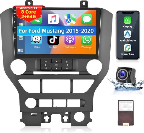 Podofo [2+64G] راديو ستيريو للسيارة Ford Mustang 2015-2020 مع Apple CarPlay اللاسلكي وAndroid Auto شاشة لمس 9 بوصة صوت بلوتوث مع نظام تحديد المواقع العالمي (GPS) ومرآة وصلة WiFi RDS Hi-Fi كاميرا احتياطية in Saudi Arabia