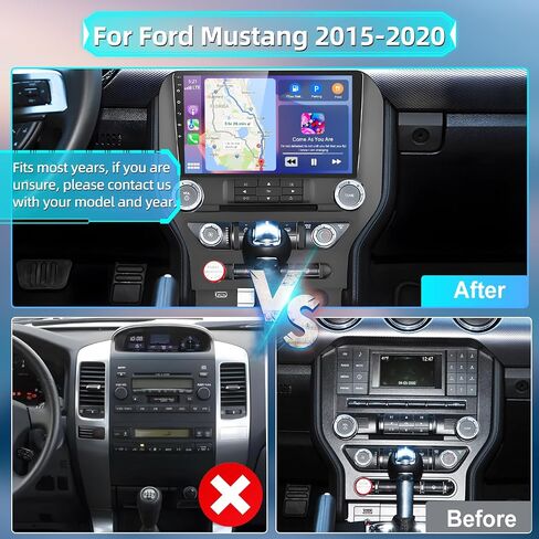Podofo [2+64G] راديو ستيريو للسيارة Ford Mustang 2015-2020 مع Apple CarPlay اللاسلكي وAndroid Auto شاشة لمس 9 بوصة صوت بلوتوث مع نظام تحديد المواقع العالمي (GPS) ومرآة وصلة WiFi RDS Hi-Fi كاميرا احتياطية in Saudi Arabia