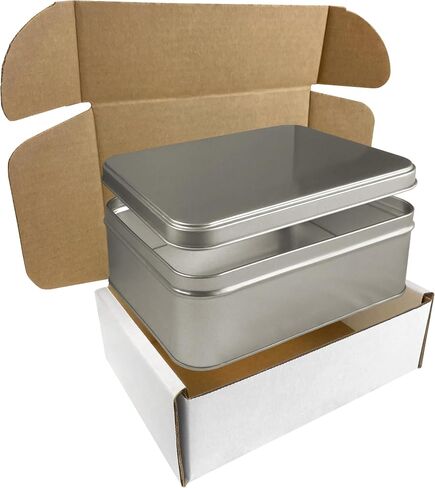 Silver Metal Tin Box with Secure Lid – Large Multipurpose Tin Can Storage Container for Jewelry, Crafts, Cookies, Pills, Gifts, Pencils and More - For Home and Office - 7.8 x 6 x2.8 inches in Saudi Arabia