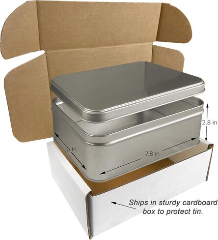 Silver Metal Tin Box with Secure Lid – Large Multipurpose Tin Can Storage Container for Jewelry, Crafts, Cookies, Pills, Gifts, Pencils and More - For Home and Office - 7.8 x 6 x2.8 inches in Saudi Arabia