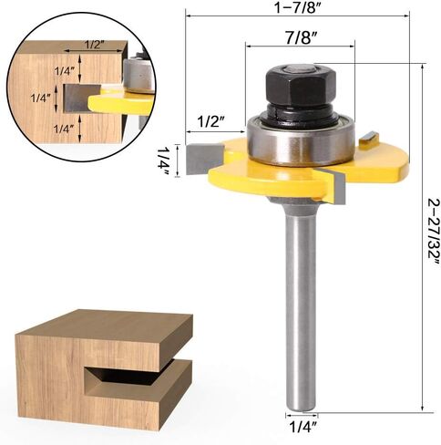 لقم توجيه اللسان والأخدود من WSOOX مع ساق 1/4 بوصة 3 فلوت انضم إلى لقمة التوجيه للأعمال الخشبية in Kuwait