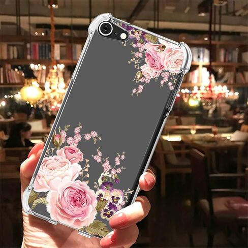 حافظة iPod Touch 5 6 7، حافظة iPod Touch الجيل الخامس والسادس والسابع للفتيات، حافظة هاتف Ueokeird شفافة بنمط زهور ناعمة ومرنة من مادة TPU لهاتف Apple iPod Touch 5 6 7 (زهرة وردية) in Saudi Arabia
