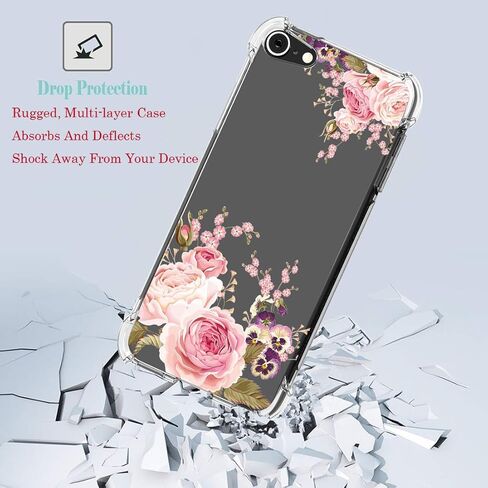 حافظة iPod Touch 5 6 7، حافظة iPod Touch الجيل الخامس والسادس والسابع للفتيات، حافظة هاتف Ueokeird شفافة بنمط زهور ناعمة ومرنة من مادة TPU لهاتف Apple iPod Touch 5 6 7 (زهرة وردية) in Saudi Arabia