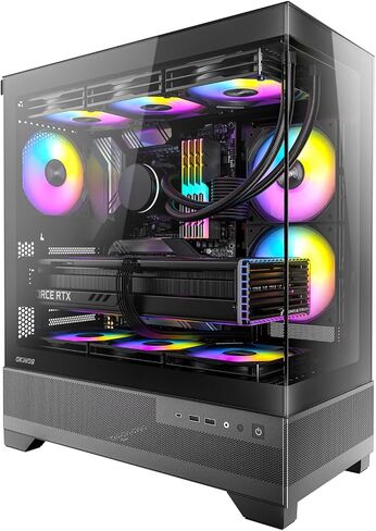 Okinos Aqua7, PC Case, Computer Case with 6 × 120mm ARGB Fan Pre-Installed, Panoramic View Tempered Glass Front & Side Panel, with Type C Port, Black in Saudi Arabia