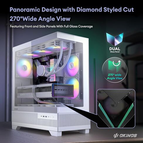 Okinos Aqua7, PC Case, Computer Case with 6 × 120mm ARGB Fan Pre-Installed, Panoramic View Tempered Glass Front & Side Panel, with Type C Port, Black in Saudi Arabia