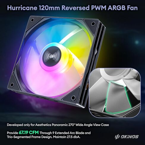 Okinos Aqua7, PC Case, Computer Case with 6 × 120mm ARGB Fan Pre-Installed, Panoramic View Tempered Glass Front & Side Panel, with Type C Port, Black in Saudi Arabia