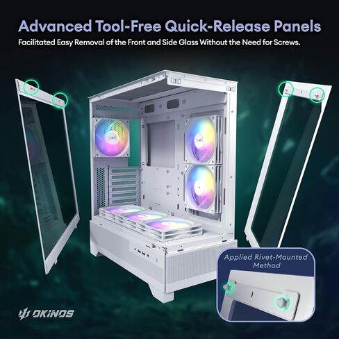 Okinos Aqua7, PC Case, Computer Case with 6 × 120mm ARGB Fan Pre-Installed, Panoramic View Tempered Glass Front & Side Panel, with Type C Port, Black in Saudi Arabia
