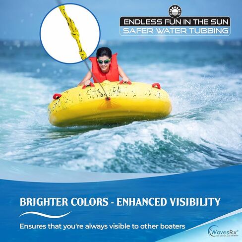 حبل سحب لأنابيب الرياضات المائية من WavesRx للقوارب والتزلج على الماء - طول قابل للتعديل (4 أقسام) وحبال للقوارب والتزلج على الماء لسحب أنابيب المياه والقطرات | حبل سحب لأنابيب المياه المتوافقة مع كرة معززة in Kuwait