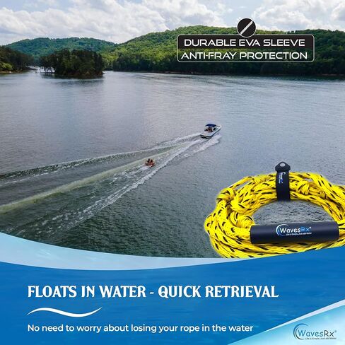 حبل سحب لأنابيب الرياضات المائية من WavesRx للقوارب والتزلج على الماء - طول قابل للتعديل (4 أقسام) وحبال للقوارب والتزلج على الماء لسحب أنابيب المياه والقطرات | حبل سحب لأنابيب المياه المتوافقة مع كرة معززة in Kuwait