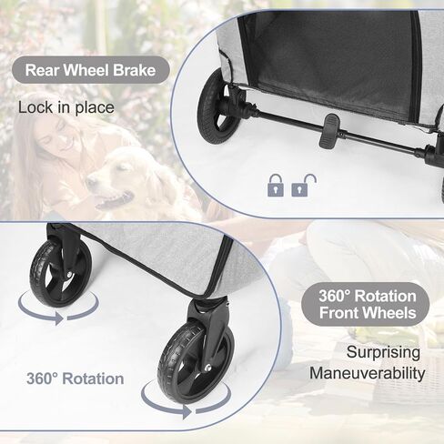 Rultyn Dog Stroller for Medium Large Dogs - Upto 120 lbs Pet Jogger Wagon, Travel Folding Carrier with Adjustable Handle, Sunroof, Rear Brake, Security Leash (Light Gray) in Saudi Arabia