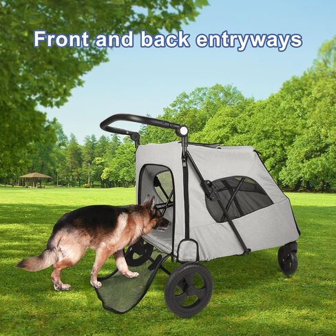 Rultyn Dog Stroller for Medium Large Dogs - Upto 120 lbs Pet Jogger Wagon, Travel Folding Carrier with Adjustable Handle, Sunroof, Rear Brake, Security Leash (Light Gray) in Saudi Arabia