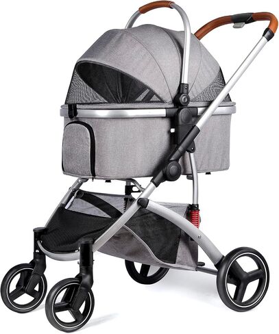 Rultyn Dog Stroller for Medium Large Dogs - Upto 120 lbs Pet Jogger Wagon, Travel Folding Carrier with Adjustable Handle, Sunroof, Rear Brake, Security Leash (Light Gray) in Saudi Arabia