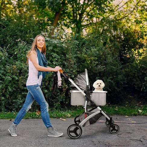 Rultyn Dog Stroller for Medium Large Dogs - Upto 120 lbs Pet Jogger Wagon, Travel Folding Carrier with Adjustable Handle, Sunroof, Rear Brake, Security Leash (Light Gray) in Saudi Arabia