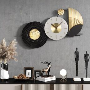 39x19 Inch Modern Abstract Wall Clock, Black and Gold Metal Frame Decorative Clock, Silent Non-Ticking Battery Operated Oversized Wall Art for Living Room, Bedroom, Entryway, Office in Saudi Arabia