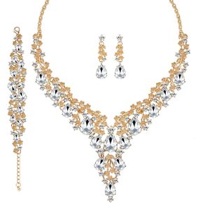 Bridal Wedding Jewelry Set for Women, Teardrop Statement Necklace Dangle Earrings Bracelet Set, Rhinestone Crystal Necklace Earrings Bracelet Costume Jewelry Set in Saudi Arabia