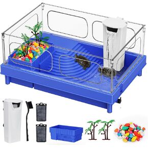 Geegoods Turtle Tank, Turtle Aquarium with Filter, Colored Rocks, Brush and Small Plant for for Turtles, Crabs, Crayfish, Small Reptiles in Kuwait