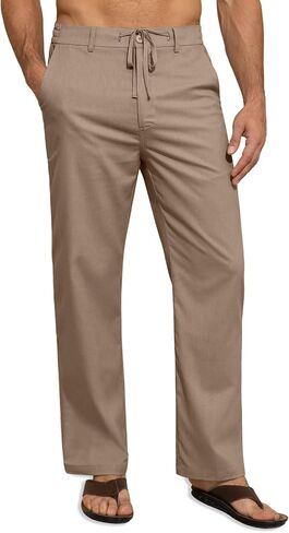 Mens Linen Pants Casual Linen Dress Pants Drawstring Summer Beach Lightweight Trousers with 4 Pockets Light Gray, L in Kuwait