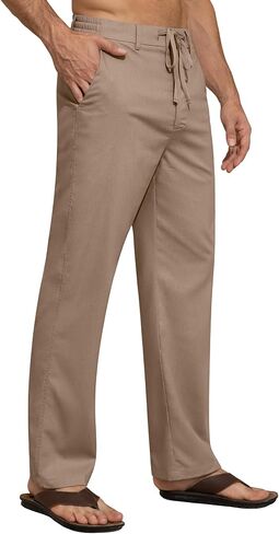 Mens Linen Pants Casual Linen Dress Pants Drawstring Summer Beach Lightweight Trousers with 4 Pockets Light Gray, L in Kuwait
