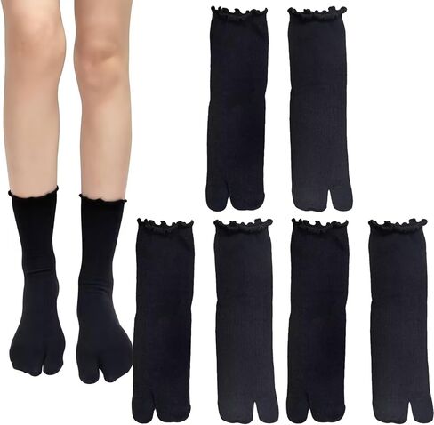 3 Pairs Women Split Two Toe Socks Japanese Tabi Flip Flops Sandal Socks Ruffle Frilly Sports Casual Socks in Kuwait