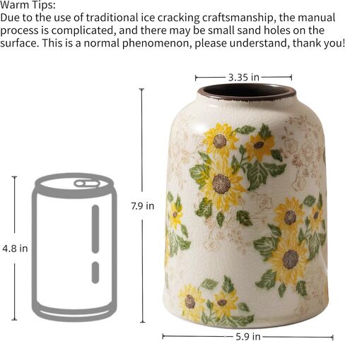 Green and White Vintage Ceramic Vase, 9.1 Inch Ice Glazed Crack Chinoiserie Rustic Floral vases, Green and Beige Large Pastoral Farmhouse Flower Vase for Tuscan Home Decor (D 6" X H 9.1") in Saudi Arabia