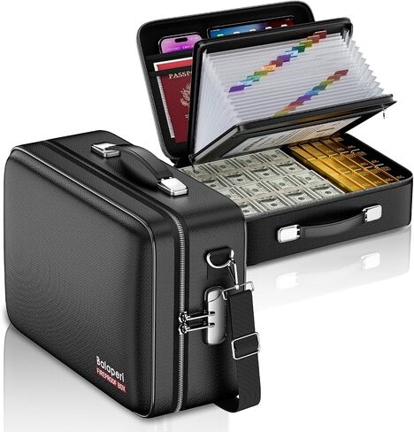 Fireproof File Organizer with Fireproof Zipper,Fireproof Document Box Hard Case with Lock,Portable Document Safe for Important Document Laptop Valuables(Black,15.8"x4.8"x12.6") in Saudi Arabia