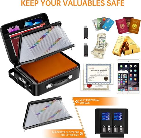 Fireproof File Organizer with Fireproof Zipper,Fireproof Document Box Hard Case with Lock,Portable Document Safe for Important Document Laptop Valuables(Black,15.8"x4.8"x12.6") in Saudi Arabia